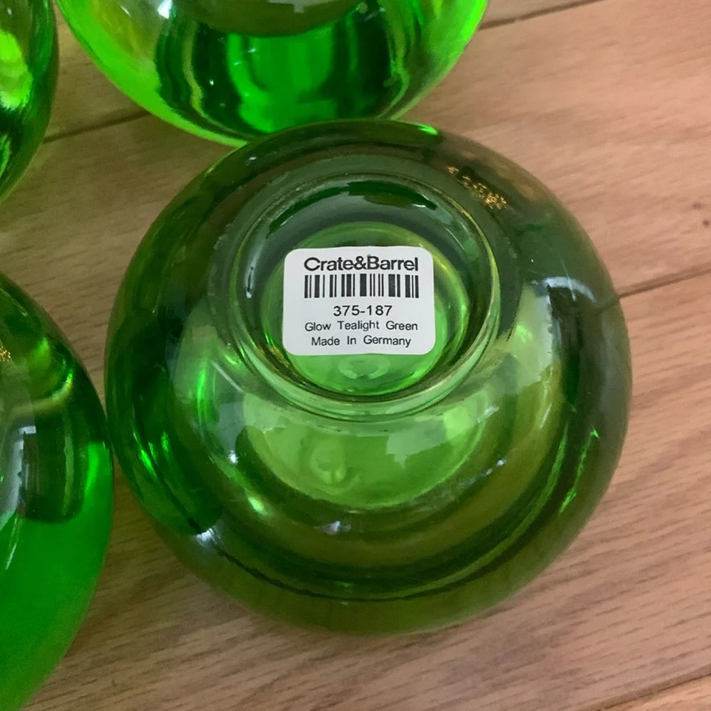 (4) CRATE & BARREL Dark Green Tea Light Candle Heavy Weight Votives